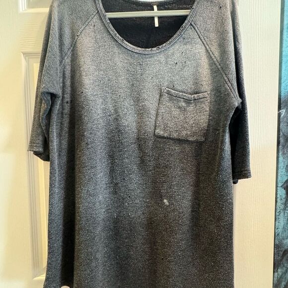 Free People Distressed Gray Women's Top with Pocket - Picture 1 of 5
